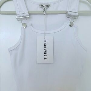 White Ribbed Crop Top with Buckle Detail